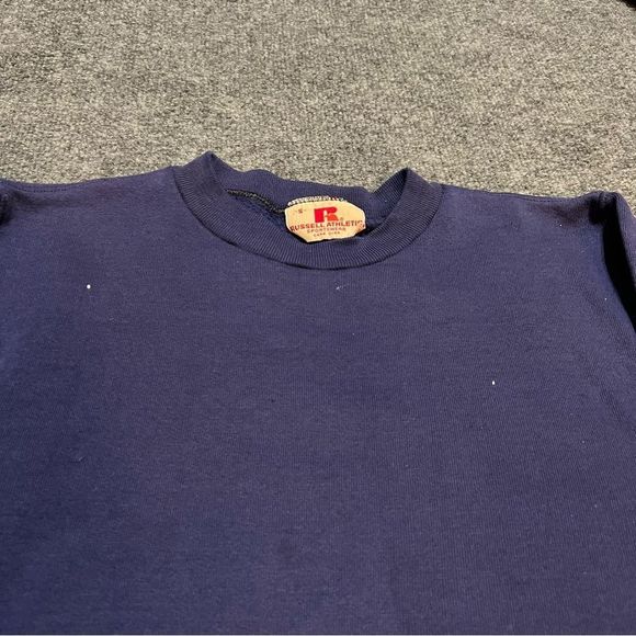 Vintage 70s Navy Blue Russell Athletic Blank Sweatshirt Distressed Paint USA - Picture 6 of 10